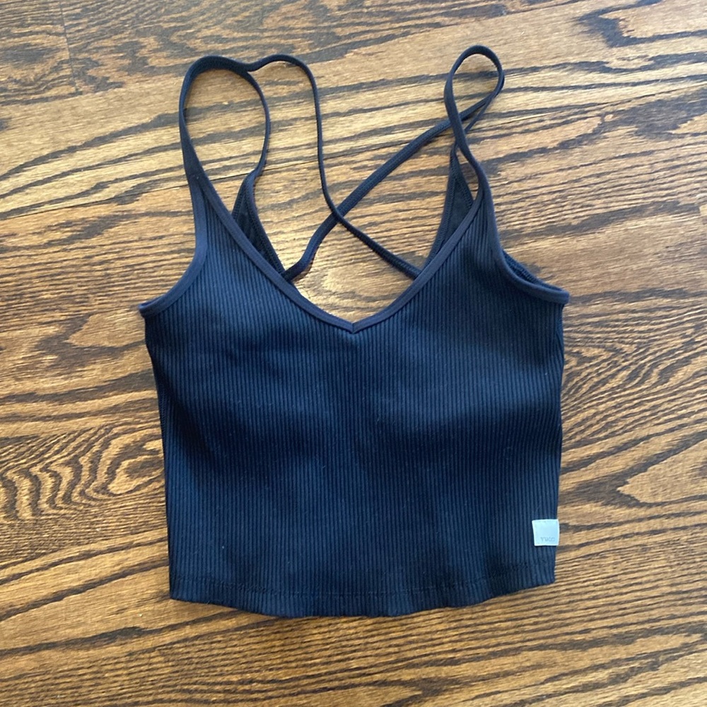 Vuori Rib Crop Tank, Black, Size Small